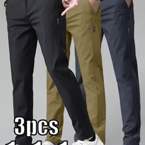 TEMU 3pcs 세트 여름 남성용 긴 바지, 통기성 좋고 편안한 캐주얼 트라우저, 루즈핏 운동용 속건성 바지