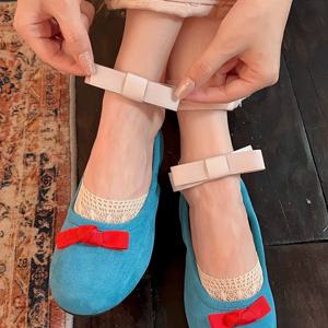 TEMU 1켤레 달콤하고 정교한 리본 레이스 속이 빈 보이지 않는 보트 삭스, 밝은 색상의 통기성 여성용 양말, 봄 여름 싱글 슈즈 세트 보이지 않는 양말