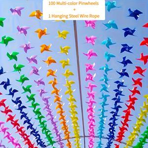 TEMU 100개입 - 4엽 풍차 갈랜드 - 플라스틱 나비, 30미터 와이어 포함, 결혼식, 생일, 파티 및 정원 장식에 적합, 파티 장식 | 생생한 풍차 디자인 | 내구성 좋은 플라스틱 나비, 야외 장식 (랜덤)