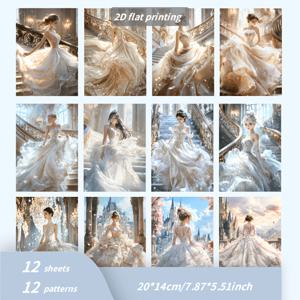 TEMU 12장 A5 스티커, 스크랩북 재료 종이, 쓰레기 다이어리 장식 종이, 에더리얼 메이든, 메이든 드림, 캐릭터, 웨딩, 기념일, 다이어리 재료, 레트로 다이어리, 불렛 저널, 사진 앨범 배경 종이, 핸드메이드 종이, 종이 예술