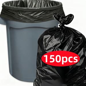 TEMU 내구성 강한 소재로 제작된 150개 블랙 토트 쓰레기 봉투, 약 25마이크론 두께. 접이식 포장으로 편리한 사용, 사무실, 가정, 주방, 거실, 잔디용