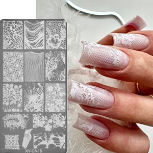 TEMU 섹시한 레이스, 피쉬넛, 리본, 플로럴, 대리석 텍스처 디자인 - 네일 아트 스탬핑 플레이트 | 귀엽고 매력적인 Y2K 네일 | 재사용 가능한 스테인리스 스틸 스탬핑 도구 | 네일 살롱 용품 & 추가