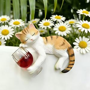 TEMU 취한 아기 고양이 조각상 1개, 벽걸이형 수지 와인 테마 조형물 - 연못, 어항, 화분에 어울리는 귀여운 장식품 / 야외 장식, 연인을 위한 크리스마스 선물, 화분 및 장식용 동물 피규어