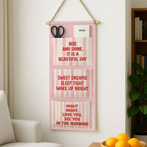 TEMU 레트로 핑크 프ェッピー 벽걸이형 수납백 1개, 