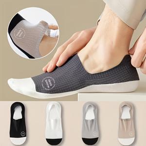 TEMU 남성용 여름 얇은 와플 패턴 땀 흡수, 통기성, 미끄럼 방지 하이힐 스포츠 비즈니스 캐주얼 보트 양말 4켤레