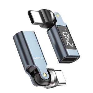 TEMU Wowssyo 540° 회전 USB-C 어댑터 (LED 디지털 디스플레이 포함), 240W 고속 충전, USB 3.1 고속 데이터 전송 지원, Type-C-USB-C 수-암 변환기, Type-C OTG 어댑터, 노트북, 태블릿 및 스마트폰 호환
