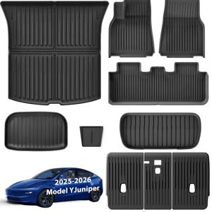 TEMU TPE 자동차 바닥 매트 | 테슬라용 전천후 바닥 라이너 10개 풀세트 | Model Y 2025 2026용 | 5인승 미끄럼 방지 바닥 매트 & 카고 라이너 & 인테리어 액세서리 | 시트 등받이 커버 보호대 |(스탠다드 모델용 아님)