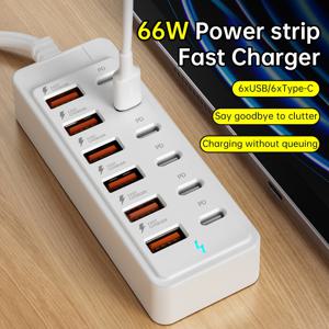 TEMU 12포트 USB 고속 충전 - 포트당 최대 25W, 고속 충전, C 타입 PD 6개 + USB-A 6개, 컴팩트한 디자인, 노트북/태블릿/다중 기기용, 워크스페이스용 파워 허브, 테크 애호가용, 선물