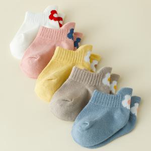 TEMU 5켤레 여름 마카롱 색상 아동용 귀여운 3D 작은 꽃 배 모양 양말, 데일리, 휴일, 의상에 적합