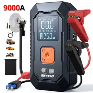TEMU BUPMOVA USB LCD 디스플레이 장착 6-in-1 다기능 자동차 비상 엔진 시동 전원 공급 장치, 150PSI 휴대용 타이어 에어 펌프, 자동차/트럭/SUV용 비상 차량 시동기, LED 비상등, 자동차 수리 공구, 1개