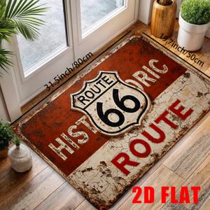 TEMU 2D 플랫, 2D 플랫 매트 1개 빈티지 러스틱 Route 66 플란넬 욕실 미끄럼 방지 매트, 부드럽고 내구성이 뛰어난 미끄럼 방지 바닥 러그, 욕실 미끄럼 방지 매트 사용에 적합, 실내 및 실외 공간, 차고, 현관, 거실, 웨딩 이벤트에 적합
