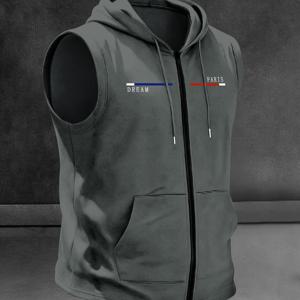 TEMU 남성용 스트리트웨어 캐주얼 헬스용 민소매 후드 집업 조끼 