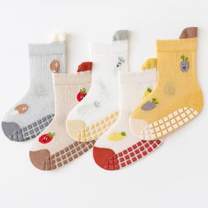 TEMU 5켤레 MIANZHI 플로어 삭스 만화 채소 과일 디스펜싱 아기 유아 신발, 남아 여아 메시 통기성 부드러운 밑창 실내 미끄럼 방지 양말, 일상 생활에 적합