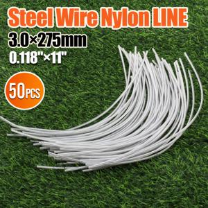 KIVO 50개입 잔디깎이 줄 나일론 스틸 0.118인치 10.8인치/27.5cm 라운드 스트링 트리머 스풀 교체용, 강력한 잡초용 스틸 메탈 코어 및 나일론 코팅, 정원 및 잔디용
