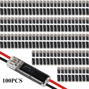 TEMU D2 퀵 커넥트 터미널 100개, 2핀 전선 전기 커넥터, 2방향 무납땜 케이블 전선 LED 스트립 조명 커넥터 터미널