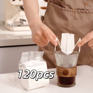 TEMU 손잡이 달린 60/120개 일회용 커피 필터 백 - 누출 방지 디자인, 고품질, 및 차에 적합, 가정 또는 사무실 사용에 이상적, 커피 향신료