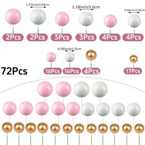 TEMU 핑크, 화이트, 골든 구형 케이크 장식 72개 세트, 미니 풍선 케이크 토퍼, 폼볼, 삽입형 케이크 피크, 웨딩 풍선 케이크 토퍼, 생일 파티, 베이비 샤워, 결혼식 및 기타 행사, 할로윈, 크리스마스용