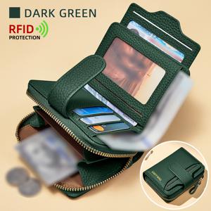 TEMU 여성용 원피스 천연 가죽 지갑, 동전 지갑, 카드 홀더, ID 정리함, RFID 차단, 동전 수납칸
