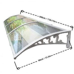 TEMU 투명 패널이 있는 오버사이즈 80x300cm 야외 어닝, 흰색 또는 검은색 프레임, 저소음 폴리카보네이트 파티오 지붕, 속이 빈 판재 디자인, UV 보호, 방수/방설 내성, 문 및 창문에 간편한 설치