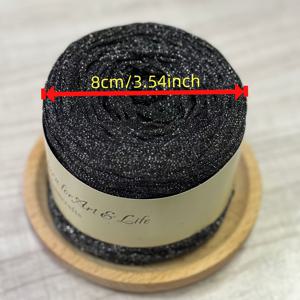 TEMU 5MM 폭 블랙 베이스 + 건 그레이 미세 글리터 할로우 얀, 털 빠짐 방지 글리터 블랙 앤 실버 스타라이트 브레이드 얀, 100G, 내구성이 뛰어나고 변형이 쉬워서 가방, 헤어 장식, 인형 등 다용도 뜨개질에 적합