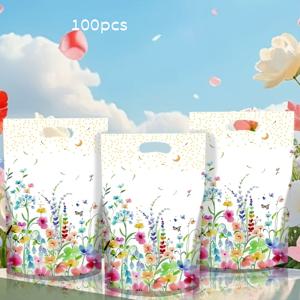 봄꽃 토트백 100개, 꽃무늬 나비 핸드백, 봄 어머니의 날 파티 액세서리, 의류 및 양말 핸드랩백