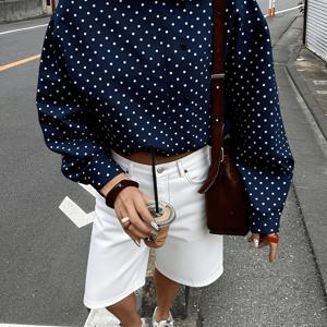 TEMU 여성용 캐주얼 자켓, 랜덤 프린트 폴카 도트 자켓, 새로운 봄/가을 스타일, 편안하고 활용도 높은, 야외 촬영에 적합, 트렌디한 인스타 스타일 한국식 패션 자켓, 캐주얼 자켓