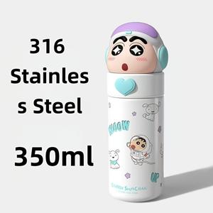 TEMU 1개 MINISO 크라야온 신짱 마진 컵 350ml, 북극곰 우주비행사 COS 귀여운 패턴, 휴대 간편, 가정 및 여행용, 선물로 좋은 선택