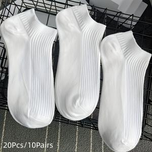 남녀공용 통기성 발목 양말 20개입 (10켤레) - 땀 흡수성 골지 디자인, 부드럽고 심플한 화이트 중목 양말, 사계절용 캐주얼 및 격식 있는 자리에 적합, 세탁기 사용 가능, 야외, 사무실, 데일리웨어용 다기능 - 클래식 스타일의 내구성 있고 편안한 신발 액세서리, 단색, 손세탁 전용, 야외 레저 활동에 이상적