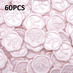 TEMU 3D 리본 왁스 씰 스티커 - 30/60개입 우아한 자가 접착 핑크 씰, 웨딩 초대장, 선물 포장 데칼, 봉투, 어버이날 & 파티 장식, 발렌타인데이, 카드 인사말용