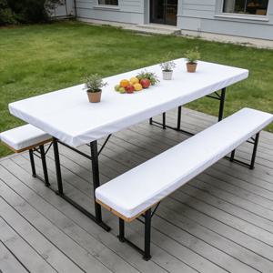 TEMU 야외 캠핑용 화이트 테이블 및 의자 커버 세트, 3pcs, 실키 섬유 원단, 고탄성 먼지 커버, 미끄럼 방지 신축성 밑단, 피크닉, 잔디밭, 해변용 공용, 세탁 가능, 길이 182cm