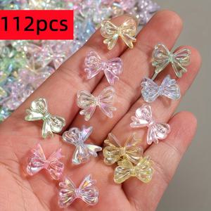 TEMU 112개 - 아크릴 AB 투명 리본 구슬 (15x19mm) - 멀티컬러 투번드 리본 DIY 공예용 구슬, 팔찌, 목걸이, 반지, 폰 체인 제작에 적합 - 초보자 및 전문가용 수제 공예 소품
