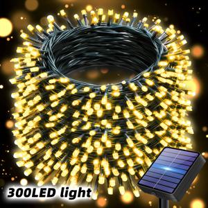 TEMU 태양광 페어리 조명 스트립, 야외용 조명 스트립 12가지 모드, 300/200/100 LED 정원용 다크 그린 라인 조명, 광원 감지 기능, 정원, 안뜰, 캠핑, 나무, 뒷마당, 웨딩 장식용