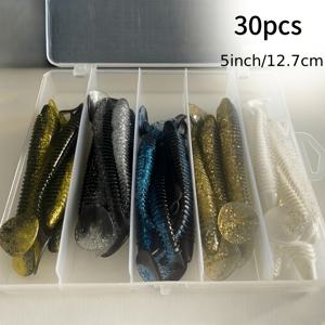 TEMU 미끼 30개입 5인치 패들 테일 소프트 베이트, 송어, 검은 물고기, 배스 소프트 루어에 적합, 바닷물/연수지 사용 낚시 미끼, 낚시 애호가를 위한 선물
