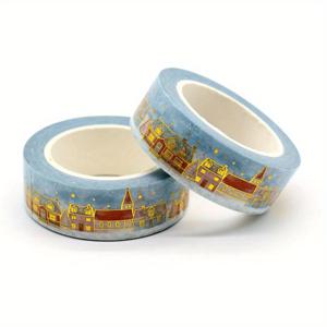 TEMU 1개 15mm x 10m 금박 크리스마스 하우스 눈꽃 장식 와시 테이프 스크랩북 마스킹 테이프 사무용품 스티커