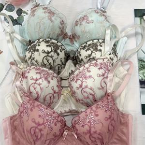 TEMU 여성용 섹시 레이스 푸시업 브라 4개 세트 - 3D 편안한 착용감, 자수 디테일, 와이어 지지, 탈착 불가능 패드
