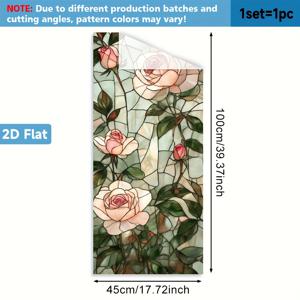 2D 평면, 1개 우아한 장미 스테인드 글라스 창문 필름 - 정전기 부착식 탈착 가능 & PVC 유리 커버, 접착제 없음, 설치 간편, 화려한 장미 패턴 창문 장식, 욕실, 주방, 사무실용 ()