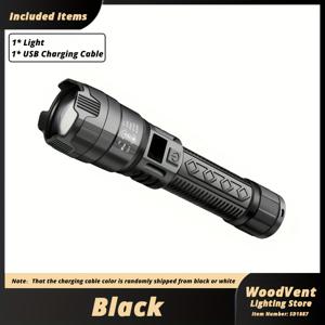 1개 초고휘도 LED 손전등, 망원경 줌, 디지털 전원 디스플레이가 있는 USB 충전식 손전등, 하이킹, 수리, 비상 조명용 휴대용 낚시등