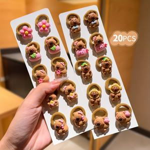 TEMU 20개/세트 귀여운 카피바라 시리즈 머리끈 세트 여아용, 다양한 스타일의 데일리 캐주얼 파티 모임 여행용 헤어 로프 여아 머리 장식