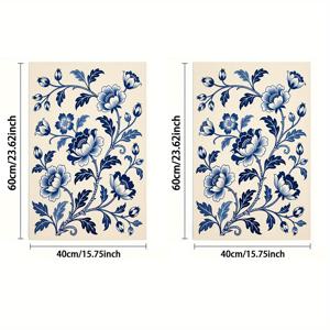 TEMU 1개 또는 2개, 수건, 단면 인쇄, 직사각형 40×60Cm, 2D 플로럴 패턴 (청자 스타일), 부드럽고 편안하며 내구성이 뛰어나고 냄새가 나지 않음, 욕실, 주방, 해변 및 수영장에 적합
