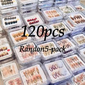 TEMU 120개 랜덤 네일 아트 세트 - 2000가지 스타일 혼합: 아몬드/발레/스틸레토/스퀘어 프레스 네일 - 파티, 웨딩, 데일리 웨어에 적합 - 광택 있는 착용 가능한 네일