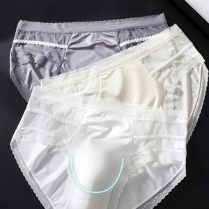 3피스 남성용 심리스 브리프, 레이스 트림 미드 웨이스트 통기성 속옷