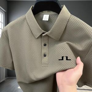 TEMU J.L Pattern 남성용 아웃도어 골프 및 승마 캐주얼 반팔 텍스처 원단 폴로 셔츠, 성숙한 남성용 비즈니스 캐주얼 자카드 텍스처 폴로, 통기성 좋고 편안함, 봄 여름용, 안감 또는 아우터로 착용 가능