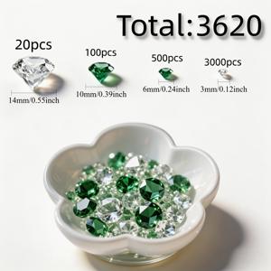 TEMU 3620개 그린 및 투명 인조 - 자연을 영감받은 우아한 꽃병 필러, 홈 데코, 결혼식, 파티, 크리스마스 및 공예용 | 장식용 다이아몬테, 인조 , , 데코, 스톤