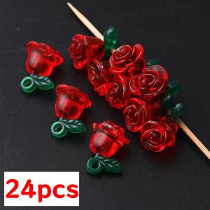 TEMU 12개/24개 랜덤 색상 유니크 아크릴 꽃 비즈 빨간 장미 모양 루스 스페이서 장식 비즈 참 크리에이티브 목걸이, 팔찌 추가 여자 스타일 커플 팔찌 휴대폰 체인 핸드메이드 용품 주얼리 제작 추가 비즈 및 비