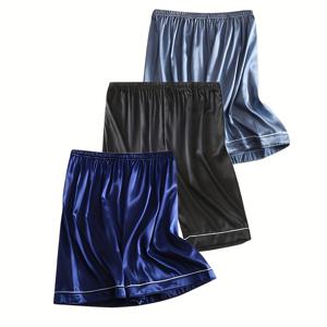 TEMU 남성용 여름 반바지 파자마 팬츠 3개 세트, 노블티 수면 반바지, 다양한 색상 선택 가능, 얇은 여름 캐주얼 단색, 남성용 매끄러운 파자마 팬츠 라운지팬츠 긴 바지