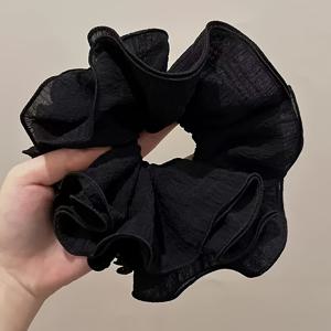 TEMU 대형 블랙 주름 머리끈, 포니테일 & 번머리용 - 한국 스타일 우아한 헤어밴드, 데일리용 헤어, 번머리, 땋은 머리, 올려머리용 포니테일 홀더