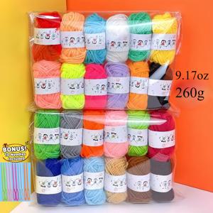 TEMU 컬러풀 밀크 니트 소프트 혼합 컬러 24색 핸드메이드 DIY 인형 니트 실 260g/9.17oz + 무료 뜨개질 바늘 10개 포함
