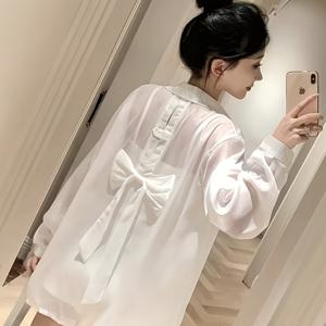 TEMU 프렌치 스타일 젠틀한 느낌의 뒷면 리본 디자인 셔츠, 여성용 경량 자외선 차단 의류, 여름 컬렉션, 아이스 파이버 원단, 통기성 좋은 쉬폰 셔츠, 리본 아우터웨어, 가디건, 에어컨 셔츠