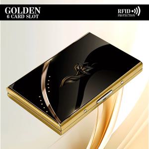 TEMU 고품질 휴대용 메탈 지갑, 고급스러운 블랙 앤 골드 플로럴 패턴 카드 홀더, 우아한 스타일, 메탈 소재 은행 카드 신용 카드 홀더, 스냅 버튼 초박형 명함 홀더, ID 카드 홀더 카드 케이스 - 남녀공용