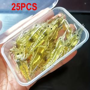 TEMU 부드러운 새우 낚시 미끼 25개 세트 - 바늘 포함 PVC 인조새우 미끼, 민물 및 바닷물용, 송어, 농어, 연어, 붕어 포획용
